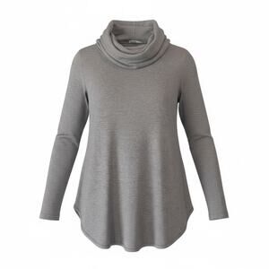 LOFT Lounge Gray Cowl Neck Tunic Top Womens Medium Soft Stretch Long Sleeve
